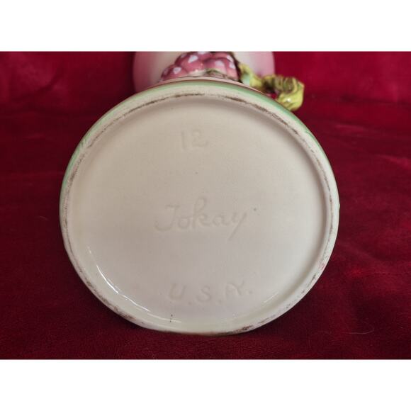 Hull Tokay Pink Green Vase #12 3D Grape Cluster Vine Handle 12" MCM - Excellent - Picture 6 of 7